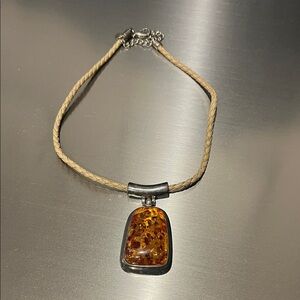 Amber Pendant Necklace with Silver Accents